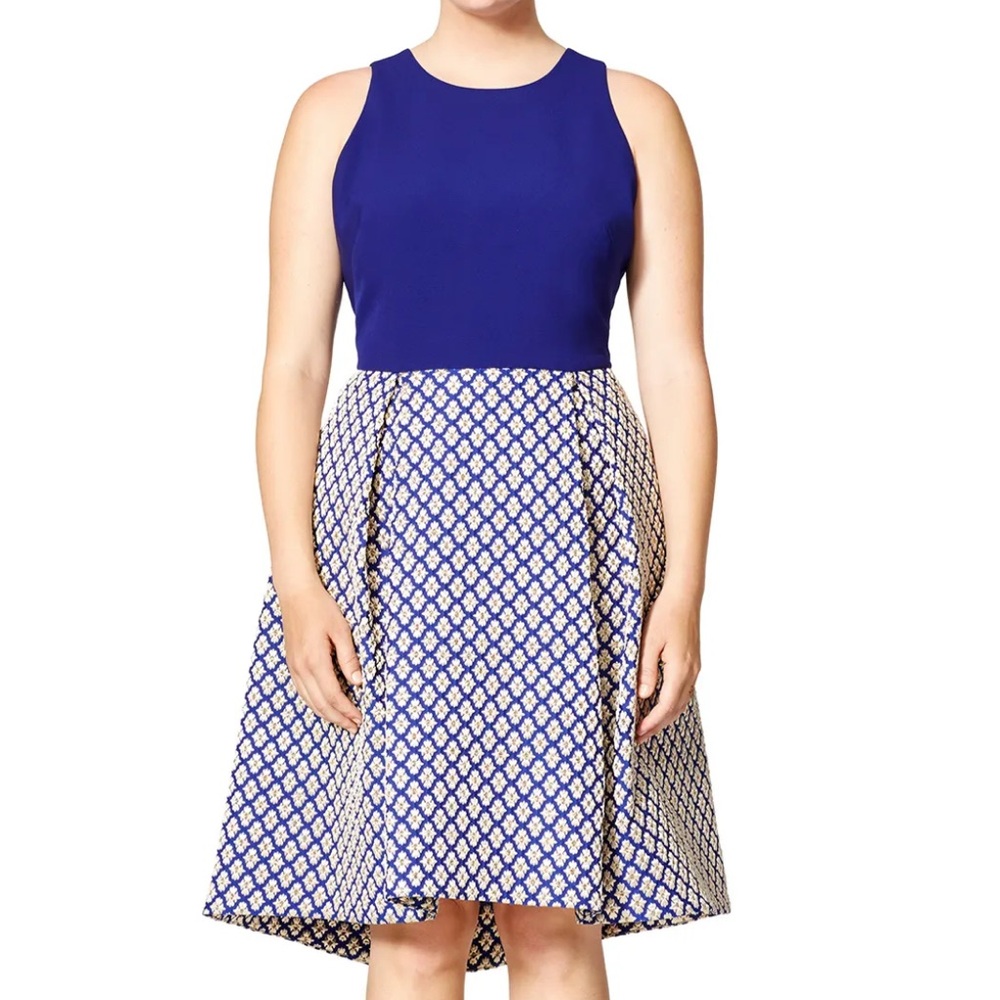 Kay Unger Blue and Black Knee-Length A-Line Dress